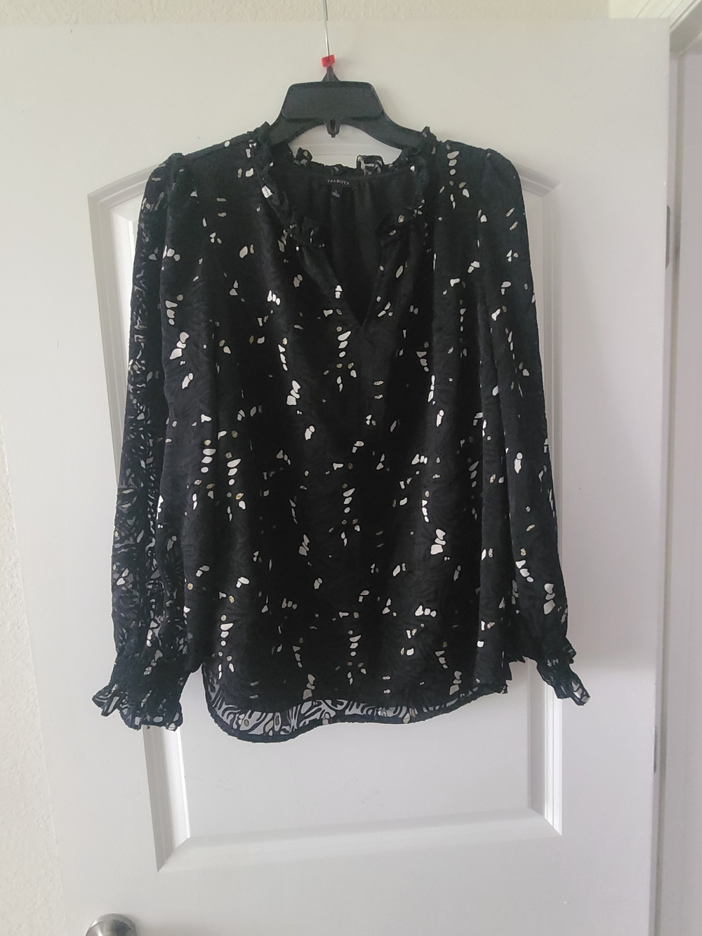 Talbots Black Blouse with White Abstract Dot Print